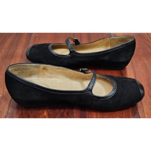 Eschantel Black Suede Mary Jane Flats Size 8.5M Leather Cap Toe Comfort Shoes - Picture 10 of 13